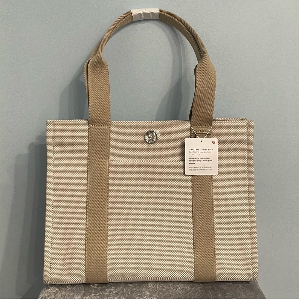 NWT Lululemon Two Tone Canvas Tote Bag 10L Mojave Tan / Light Ivory - Picture 4 of 12